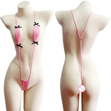 Japanese Sexy Bikini Set Lingerie Women Three-Point Jumpsuit Hollow Tight V-neck Swimwear Ultrathin Hollow See Through Bodysuit