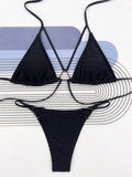 Sexy Wrinkled Halter High Cut Bikini Female Swimsuit Women Swimwear Two-pieces Bikini set Hollow Out Bather Bathing Suit Swim