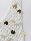 Women Halter Neck Sleeveless Crochet Hollow Out Sequin Seashell Decor Crop Vest Summer Tank Tops for Vacation Beach