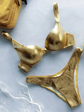 Shiny PU Faux Leather Bikini 2025 Push Up Swimsuit Women Swimwear Female Two-pieces Bikini set Bra Cup Bather Bathing Suit Swim