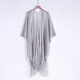 Sexy Fringe Tassel Mesh Sheer Shiny Knitted Tunic Beach Cover Up Cover-ups Beach Dress Beach Wear Beachwear Female Women V3321