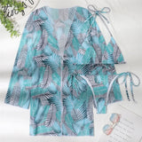 With Cover Up Leaves Printed Bikini Women Swimwear Female Swimsuit Three-pieces Bikini Set Bather Bathing Suit Swim Beachwear