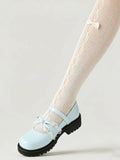 2026 Plus size 47 Sweet Blue Lace Ruffles Mary Janes Shoes Women Gothic Black Bow Knot Cute Lolita Cosplay Flats Casual Shoes