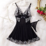 Women's Nightgowns See Through Sexy Deep V Embroidered Nightdress Pajamas Thong Sleepwear Baby Doll Lingerie