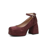 2026 Spring Style Suede Women's Thick-Soled High Heels with Ankle Buckles Women's High Heels Sizes 34 - 48