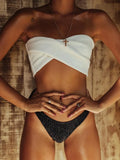 Sexy Sparkling Shiny Ribbed Bandeau Bikini 2025 Women Swimsuit Female Swimwear Two piece Bikini Set Triangle Bathing suit Swim