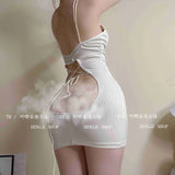 Slip Sweet Mini Dress Tank V Neck Babes Backless Bare Ass Cosplay House Fairy Sweet Korean Women Tops 2022 Summer P7M8