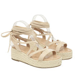 2024 Big Size 43 Women's Comfy Walking Wedge Espadrilles Sandals Summer Leisure Round Toe Platform Ankle Strap Shoes