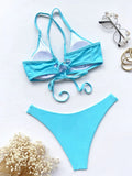 sexy push up bikinis sets two pieces solid thong swimsuit back bandage swimsuit Swimwear Biquini conjunto de bikini tankini