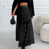 Women See-Through Lace A-Line Skirts Casual Summer Solid Color Elastic Waist Long Skirt for Beach Vacation Club