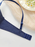 Women's new sexy blue underwear with steel rims gathered push up straps adjustable bra daily comfortable bra J2496