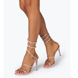 2026 Brand New Summer Sexy 10cm High Stiletto Heels Sandals for Women Wedding Rhinestones Ankle Wrap Party Shoes Big Size 42