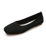 Women Leisure Flats Summer Autumn Flat Shoes Breathable Knitted Square Toe Slip-on Female Daily Walking Driving Loafers