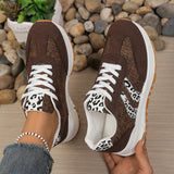 Fashion Leopard Print Pink Sneakers Women 2026 Spring Non Slip Platform Sneakers Woman Comfortable Lace Up Sport Shoes Plus Size