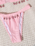 sexy pink pendant halter tie bikinis sets two pieces drawstring thong bandage swimsuit bathing suit swimwear biquini tankini