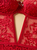 Women Lace Bodysuit Female Underwear Floral Embroidery Heart Shaped Ornament Design Bodycon