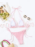 DEKA Women Sexy Thong 3D Flowers Bikini Set Halter Strappy Bikini Thong Swimwear Female Swimsuit Two-pieces Bather Bathing Suit