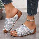 Mix Color Med Heels Slippers Women 2025 Summer Pu Leather Thick Platform Sandals Woman Lightweight Open Toe Non-Slip Flip Flops