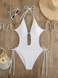 Sexy Halter V Neck Wrinkled Female Swimwear One Piece Swimsuit Women Backless Monokini High Leg Cut Bathing Suit Swim Beach Wear