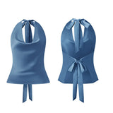 Women Halter Cowl Neck Tank Tops Slim Solid Color Satin Sleeveless Backless Vest for Going Out Party Club