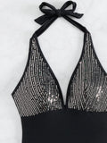 Sexy Shiny Sequins Deep V Backless Monokini Halter Women Swimwear One Piece Swimsuit Female Bather Bathing Suit Swim Lady K4996