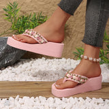 Fashion Flower Decor Wedge Flip Flops Women 2026 Summer Lightweight Platform Slippers Woman Chic Pink Thick Sole Beach Sandles