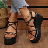 9Cm Chunky Wedges Sandals Women Summer Thick Sole Platform Gladiator Sandals Woman Plus Size 43 Slip On Non Slip Rome Sandalias