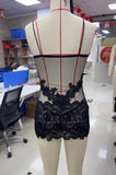 Sexy Women's Lace Lingerie Set Slim Fit Sheer See Through Spaghetti Strap Mini Bodycon Dress with Thong 2 Pcs Set