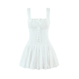 Square Neck Lace Trim Spliced Strap Dress For Women Front Mini Bud Skirt White Lace Mini Dress Ruffle Casual Summer Dress 4MXE