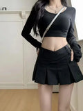 2024 Autumn Cute Aesthetic Y2k Micro Skirts High Waist Harajuku Streetwear Mini Skirt Sexy A-line V Waist Design Pleated Skirts
