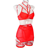 Toucheart Trendy Lingerie 4 Pieces Set Exotic Sexy Bra Eroctic Garter Underwear Set Women's Mesh See-through Luxury Underwear
