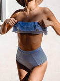2025 Striped Top Ruffle High Waist Bikini Women Swimwear Female Swimsuit Two-pieces Bikini set Bandeau Bikinis Bathing Suit Swim