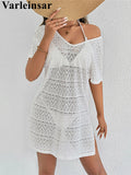 S - XL V Neck Short Sleeve Hollow Out Knitted Tunic Beach Cover Up Cover-ups Beach Dress Beach Wear Beachwear Female Women V8214