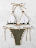 Women Green Halter Micro Ring String Bikini Sets Two Pieces Tie Thong Swimsuit Swimwear Bathing Suit Beach Outfits Biquini