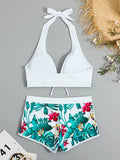 Halter Bikinis 2026 Women Printed Swimsuit Shorts High Waist Swimwear Female Bathers Swimming Bathing Suit Summer Beachwear