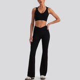 Women's Yoga Exercise Sets Women Backless Sports Tank Top V Shape High Waist Wide Leg Pants Fitness Gym Running Workout Clothes