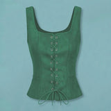 Women Vest Lace-up Strap Renaissance Vinatge Square Neck Sleeveless Medieval Slim Fit Halloween Cosplay Performance Top