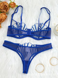 2pcs Women's Bra Set Sexy Lace Mesh Lingerie Set Ultra Thin Breathable Comfortable Lightweight Scallop Transparent Lingerie Set