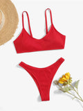 Ribbed High Leg Cut Bikini Female Swimsuit Women Swimwear Two-Pieces Bikini Set Brazilian Padded Bather Bathing Suit Swim V7126
