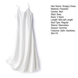 Women Evening Dress V Neck Low Cut Spaghetti Strap Solid Color Backless Dress-up Sleeveless Satin Wedding Party Midi Dress