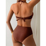 S - XL Metal Ring Halter Female Swimsuit High Waist Bikini Women Swimwear Two-Pieces Bikini Set Bather Bathing Suit Swim V6933