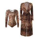 S - XXL With Cover Up Long Sleeve Leopard Printed Women Swimwear One Piece Swimsuit Female Padded Bather Bathing Suit Swim V7353