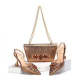 Doershow  beautiful High Quality African Style Ladies Shoes And Bags Set Latest gold Italian Shoes And Bag Set For Party HMA1-4
