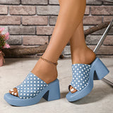 Stylish Pearl Decor Denim Sandals Women Summer Plus Size Buckle Platform Sandal Woman Office Ladies Open Toe Sandalias Mujer