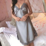 New Sexy Silk Night Dress Sleeveless Nighties V Neck Comfortable Silk Lingerie Ladies Female Lace Pajamas Sleepwear Nightwear
