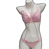 Elegant Women's Halter Bra with Detachable Bow, Pure Sensual Lace Bralette Small Chest, Romantic Gather Support Wireless Comfort