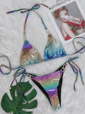2025 Shiny Halter Rhinestone Diamond Bikini Female Swimsuit Women Swimwear Two-pieces Bikini Set Micro Strappy Bathing Suit Swim