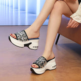 Wedge Heel Silver Sequin Sandals Women 2026 Fashion 9Cm Chunky Heeled Slippers Woman Plus Size 42 Thick Sole Platform Sandles