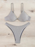 Solid Color Pit Strip Bikini Set for Women Sexy Underwire Push Up 2-piece Swimsuit High Waist Suspender Backless  Bathing Suit