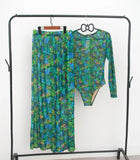 Retro High Cut One Piece Swimsuit with Cover up Long Sleeve Printed Sexy Bathing Suit Beach Wear Monokini for Women 2025